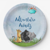 Adventure Awaits - Gorilla Hippo und Meerkat Pappteller (Vorderseite)