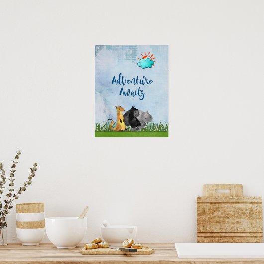 Adventure Awaits - Gorilla Hippo und Meerkat Poster (Küche)