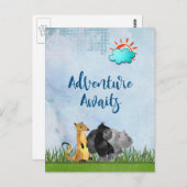 Adventure Awaits - Gorilla Hippo und Meerkat Postkarte (Vorne/Hinten)