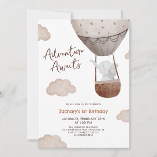 Adventure Awaits Hot Air Ballon 1. Geburtstag Einladung