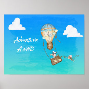 Adventure Awaits Hot Air Ballon Affe Poster