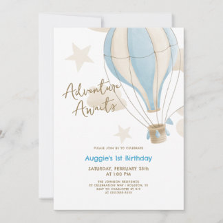 Adventure Awaits Hot Air Ballon Boys 1. Geburtstag Einladung