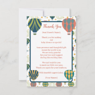 Adventure Awaits Hot Air Balloon Baby Shower Dankeskarte