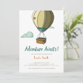 Adventure Awaits Hot Air Balloon Baby Shower Einladung (Stehend Vorderseite)