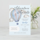 Adventure Awaits Hot Air Balloon Baby Shower Einladung (Stehend Vorderseite)