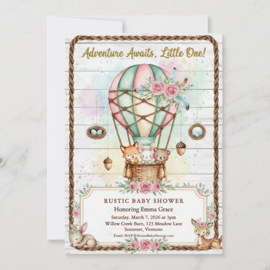 Adventure Awaits Hot Air Balloon Baby Shower Einladung (Vorderseite)