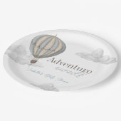 Adventure Awaits Hot Air Balloon Boy Baby Shower Pappteller (Schrägansicht)