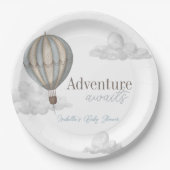 Adventure Awaits Hot Air Balloon Boy Baby Shower Pappteller (Vorderseite)