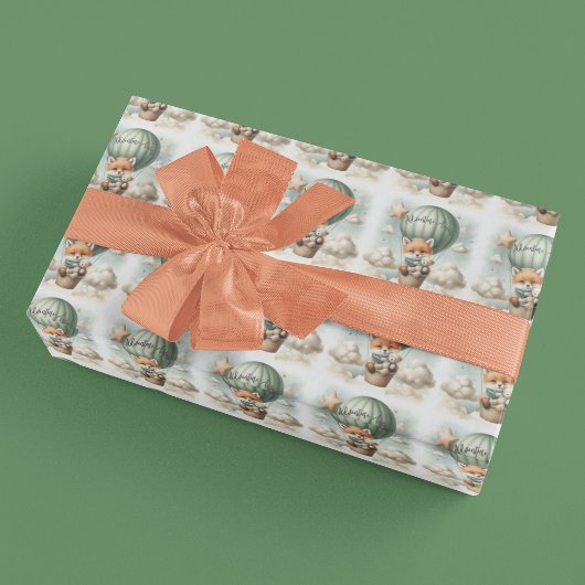 Adventure Awaits Hot Air Balloon Fox Baby Shower Geschenkpapier