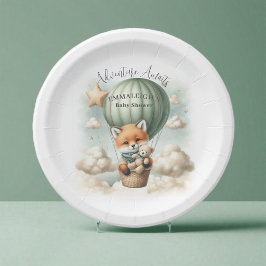 Adventure Awaits Hot Air Balloon Fox Baby Shower Pappteller