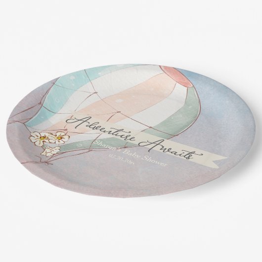 Adventure Awaits Hot Air Balloon Pappteller (Schrägansicht)