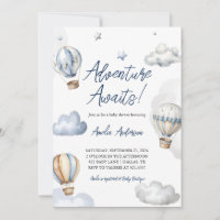 Adventure Awaits Hot Air Blue Balloon Baby Dusche
