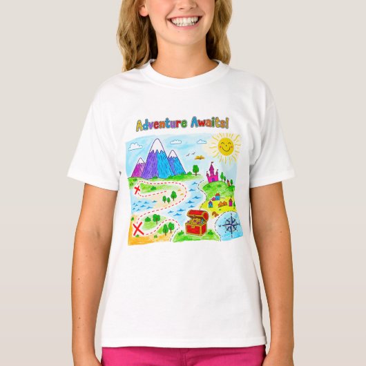 Adventure Awaits Kids Treasure Map Design T-Shirt (Vorderseite)
