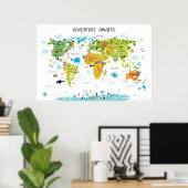 Adventure Awaits Kids World Map Kinderzimmer Dekor Poster (Heimbüro)