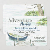 Adventure Awaits Lake und Canoe Baby Shower Einladung (Vorne/Hinten)