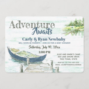 Adventure Awaits Lake und Canoe Baby Shower Einladung