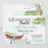 Adventure Awaits Lake und Canoe Baby Shower Einladung (Vorne/Hinten)