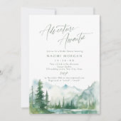 Adventure Awaits Mountain Rustic Bridal Shower Einladung (Vorderseite)