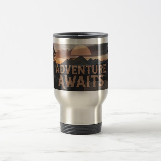 Adventure Awaits Mountain Travel Tumbler – Rugged Reisebecher (Mittel)