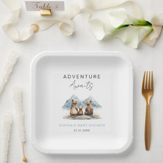 Adventure Awaits Mountains Baby Shower Party Pappteller (Hochzeit)