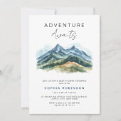 Adventure Awaits Mountains Forest Baby Shower Einladung (Vorderseite)