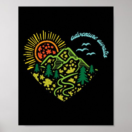 Adventure Awaits Mountains Sun Camping Hiking Wome Poster (Vorne)