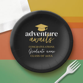 Adventure Awaits - Name Cap Black Gold Abschluss Pappteller