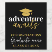 Adventure Awaits - Name Cap Black Gold Abschluss Weinetikett (Einzelnes Label)