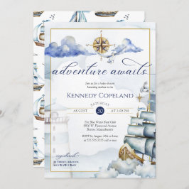 Adventure Awaits - Nautical Dream Ship Baby Shower Einladung