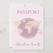 Adventure Awaits Passport Girl Baby Shower Travel Einladung (Vorderseite)