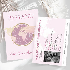Adventure Awaits Passport Girl Baby Shower Travel Einladung