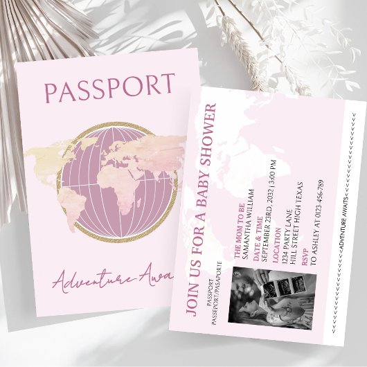 Adventure Awaits Passport Girl Baby Shower Travel Einladung