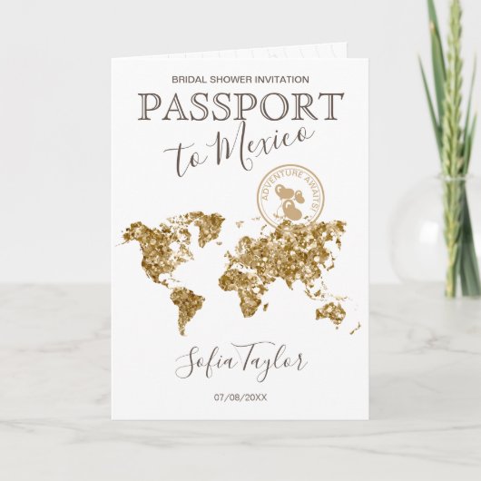 Adventure Awaits Passport Map Brautparty Einladung (Vorderseite)