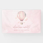 Adventure Awaits! Pink Hot Air Balloon Baby Shower Banner (Horizontal)
