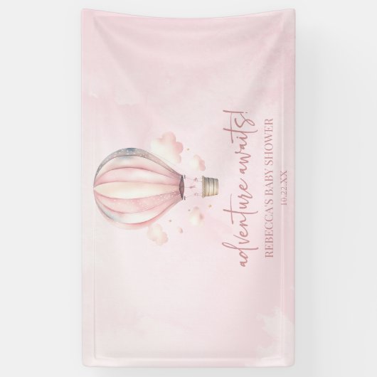 Adventure Awaits! Pink Hot Air Balloon Baby Shower Banner (Vertikal)