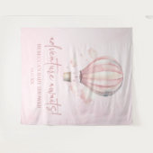 Adventure Awaits! Pink Hot Air Balloon Baby Shower Wandteppich (Vorderseite (Horizontal))