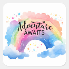 Adventure Awaits Rainbow Quadratischer Aufkleber