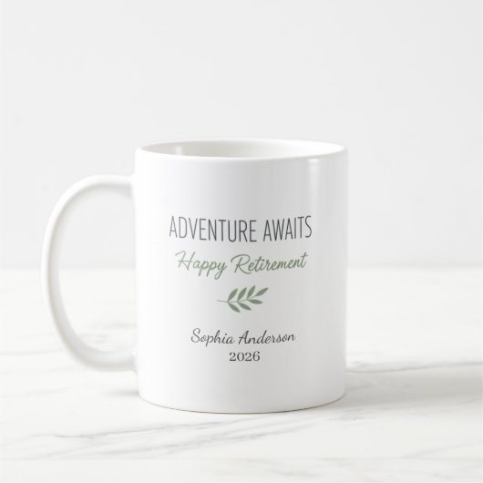 Adventure Awaits Retirement Personalized Kaffeetasse (Links)
