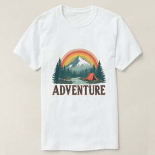 Adventure Awaits - Retro Mountain & Camping Scene T-Shirt