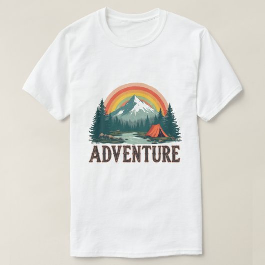 Adventure Awaits - Retro Mountain & Camping Scene T-Shirt (Design vorne)