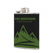 Adventure Awaits Rocky Mountains Logo Sondergeträn Flachmann (Links)