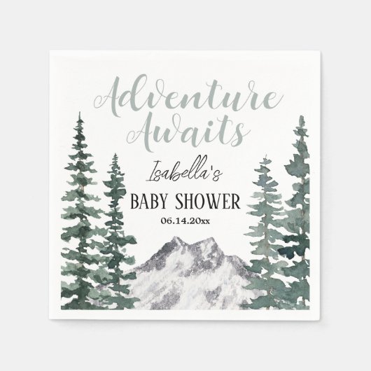 Adventure Awaits Rustic Mountains Baby Shower Serviette (Vorderseite)