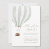 Adventure Awaits Sage Hot Air Balloon Baby Shower  Einladung (Vorderseite)