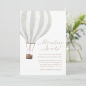Adventure Awaits Sage Hot Air Balloon Baby Shower  Einladung (Stehend Vorderseite)