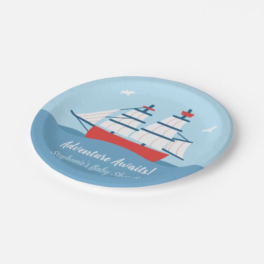 Adventure Awaits Ship Nautical Baby Shower Teller (Schrägansicht)