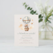 Adventure Awaits Teddy Bear Boy Baby Shower Postkarte (Stehend Vorderseite)