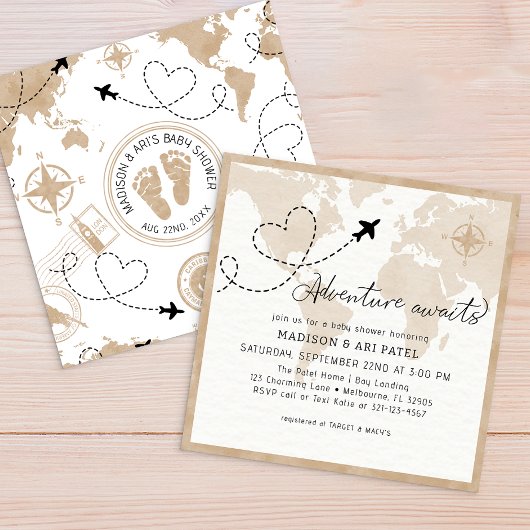 Adventure Awaits Travel Baby Shower Einladung