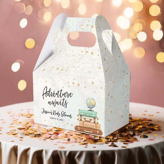 Adventure Awaits Travel Gold Confetti Baby Shower Geschenkschachtel