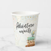 Adventure Awaits Travel Gold Confetti Baby Shower Pappbecher (Vorderseite)