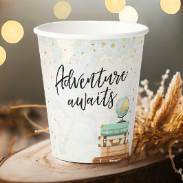 Adventure Awaits Travel Gold Confetti Baby Shower Pappbecher